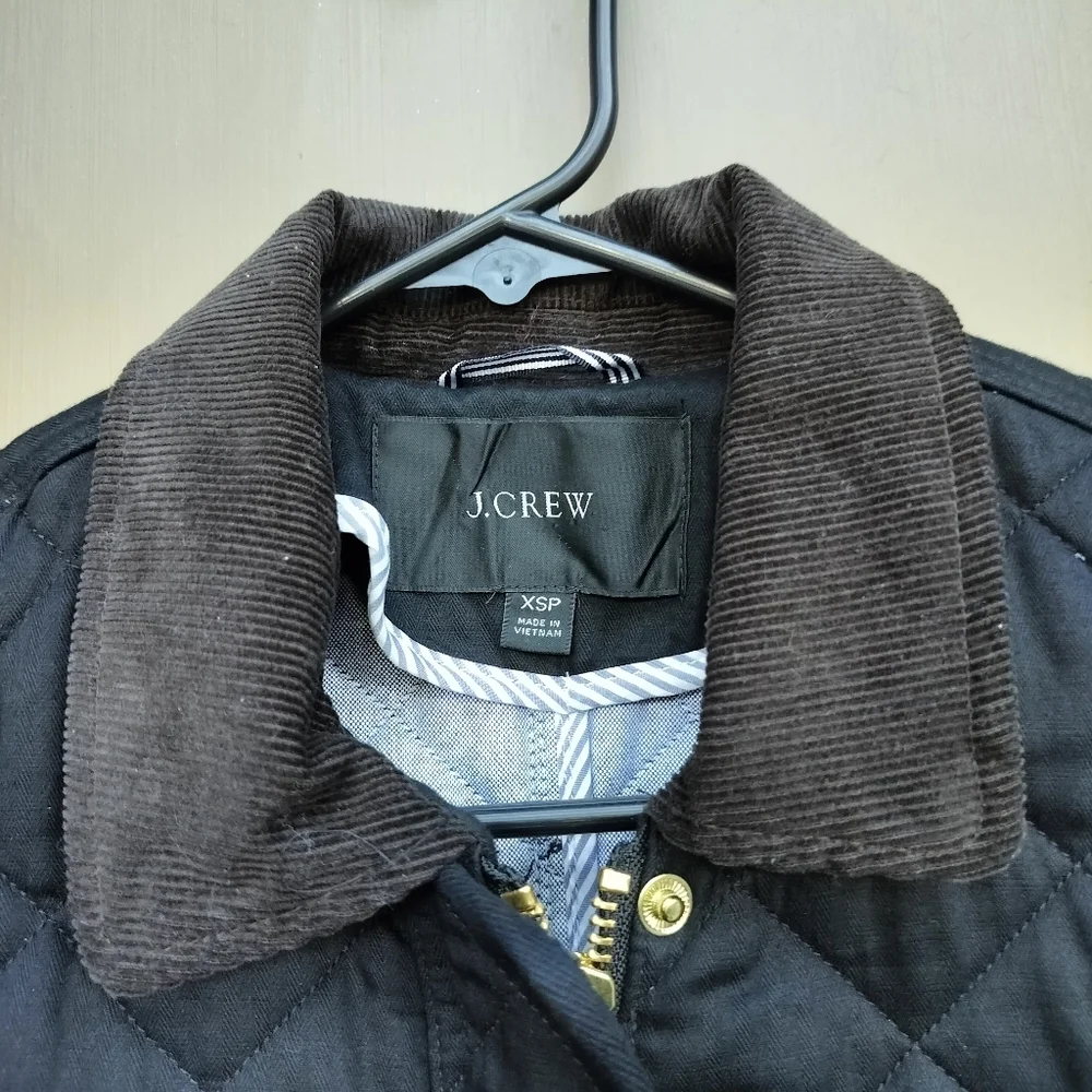 JCrew Black Quilted Barn Jacket Chore Coat Gold Hardware and Corduroy Collar - Picture 4 of 9